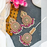 Exquisite Casting Noratan Earrings with Tikka Set - Available in 7 Colors - Amaz Fashion