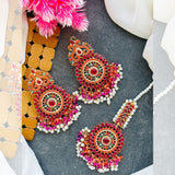 Exquisite Casting Noratan Earrings with Tikka Set - Available in 7 Colors - Amaz Fashion