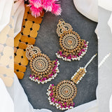 Exquisite Casting Noratan Earrings with Tikka Set - Available in 7 Colors - Amaz Fashion