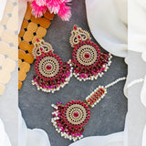 Exquisite Casting Noratan Earrings with Tikka Set - Available in 7 Colors - Amaz Fashion