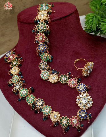 Indian Rajwari 9 Ratan Original Gajra Mala with Ring - Amaz Fashion