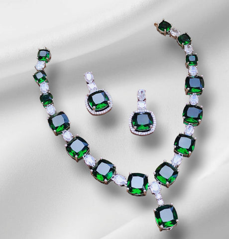 Premium Quality American Diamond Doublet Stone Fancy Necklace Set - Available in 10 colors