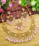 Most Attractive Stylish Necklace Set with Drop Earrings and Tikka – Polki Design