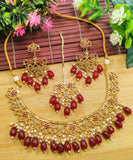 Most Attractive Stylish Necklace Set with Drop Earrings and Tikka – Polki Design