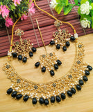 Most Attractive Stylish Necklace Set with Drop Earrings and Tikka – Polki Design